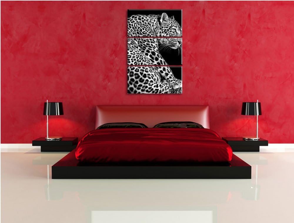 Pixxprint Anmutiger Leopard als Leinwandbild/Grösse: 3 Teilig (120x80) / Wandbild/Kunstdruck/fertig
