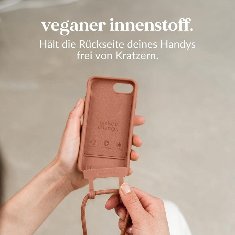 Woodcessories - Nachhaltige Handykette abnehmbar kompatibel mit iPhone SE 2022 Hülle mit Band aprico