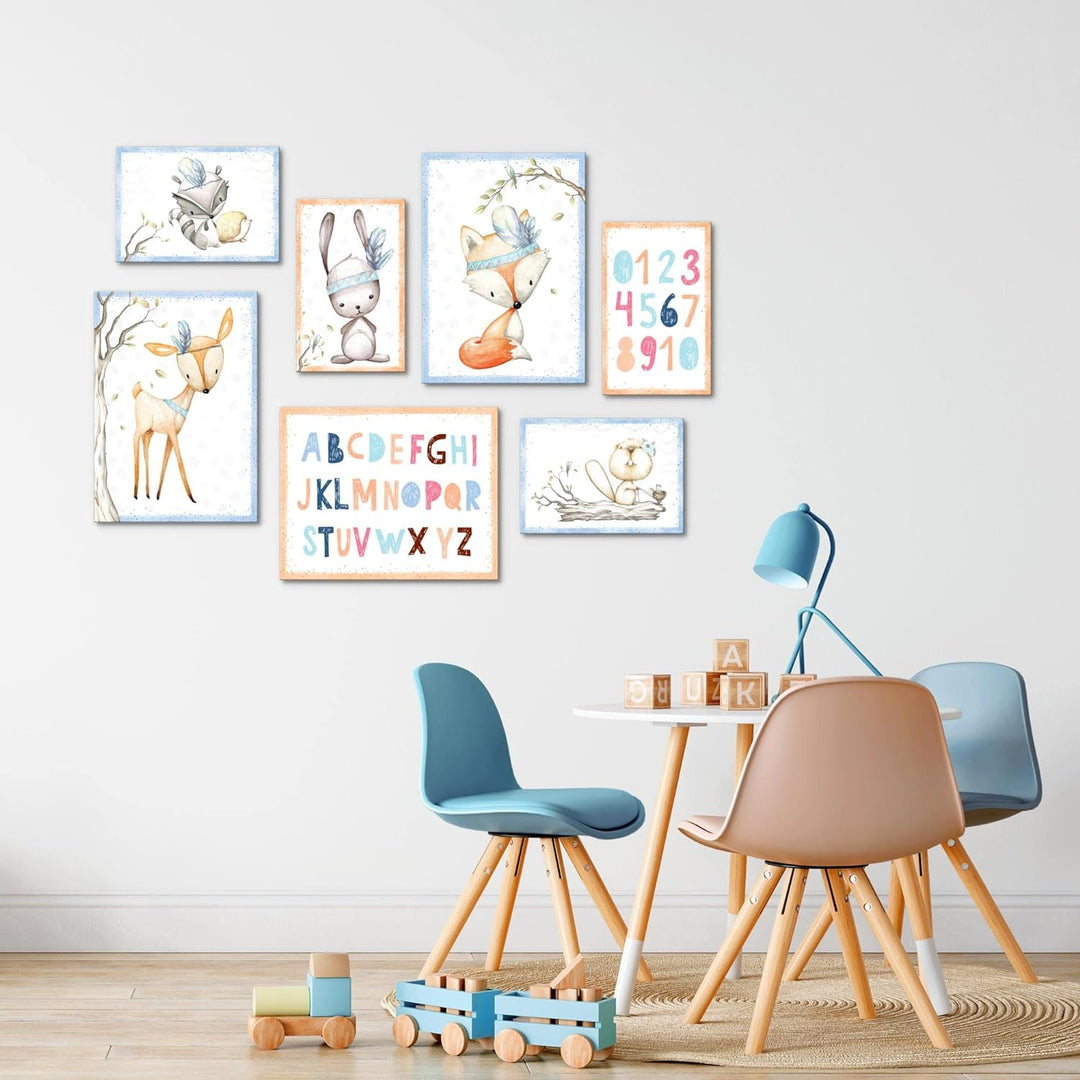 Novart Wandbilder Indianer Tiere - KOMPLETT AUFHÄNGFERTIG - Blau Kinderzimmer Mädchen Junge- 7 Moder