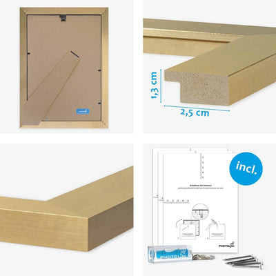 PHOTOLINI Bilderrahmen-Set MDF-Holz Natur, breite Rahmen, 15er Rahmenset, modern, bruchsicheres Acry