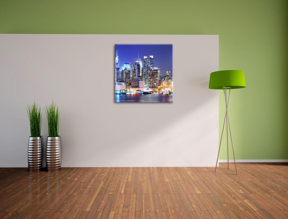 Pixxprint New York City Skyline Brücke bei Nacht, Format: 70x70 auf Leinwand, 70x70