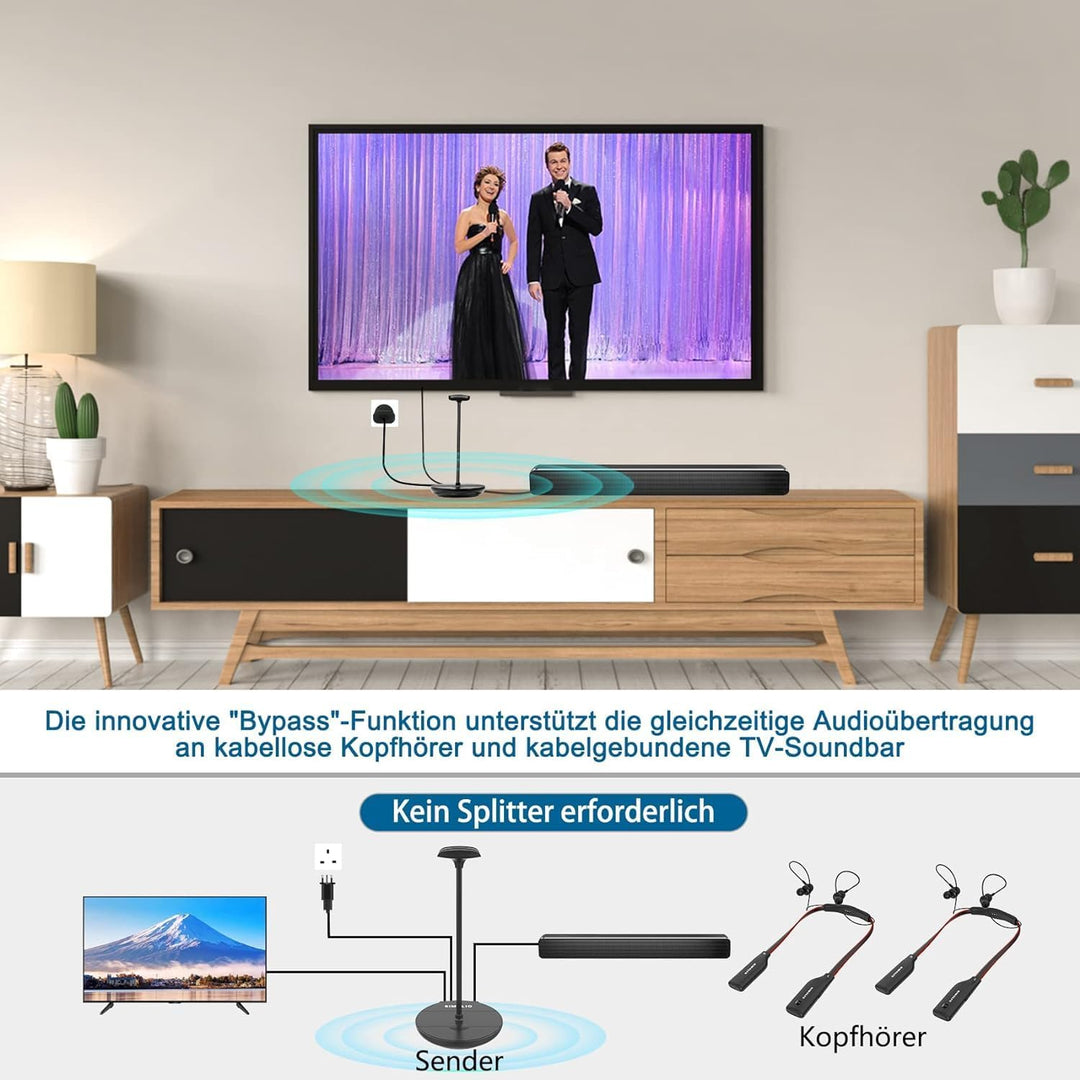 SIMOLIO 2.4GHz Funkkopfhörer Kabellos für TV, Dual Kabellose Kopfhörer für Fernseher für Senioren, B
