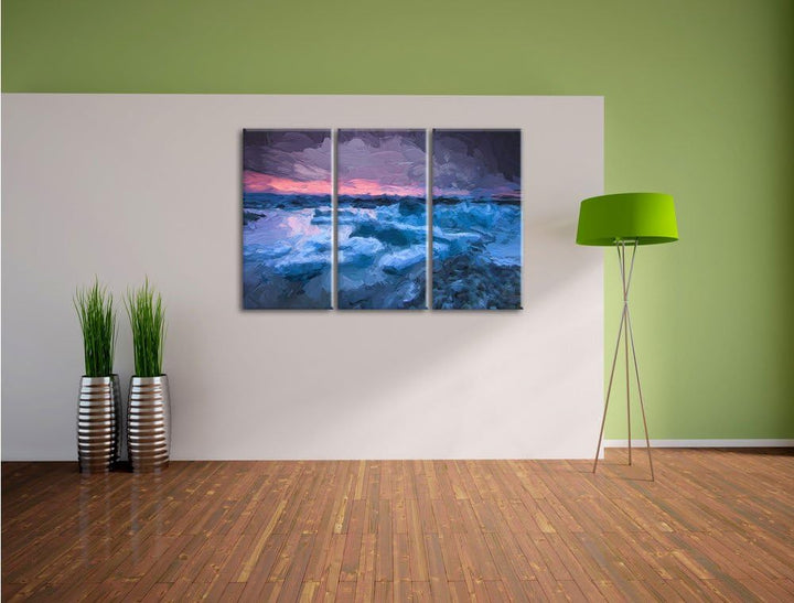 Pixxprint Extreme Eislandschaft als Leinwandbild/Grösse: 3 Teilig (120x80) cm/Wandbild/Kunstdruck/fe