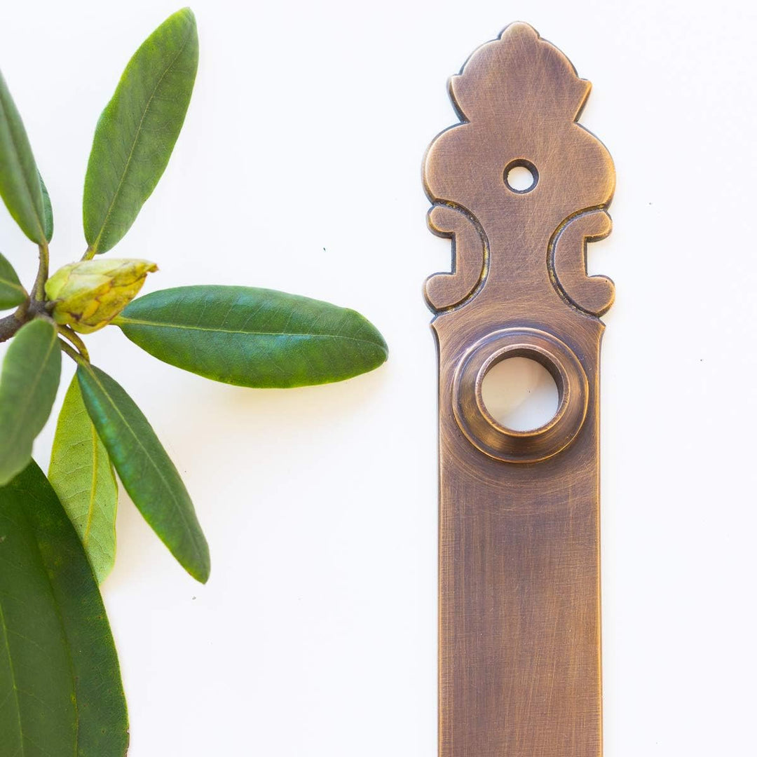 Antikas - Langschild ohne Schlüsselloch,Türbeschlag "Kotten" aus brüniertem Messing