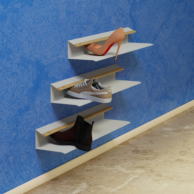 Armore Schuhregal zum Aufhängen an der Wand, Schwerlastregal, Regal aus Natürlichem Eichenholz und M