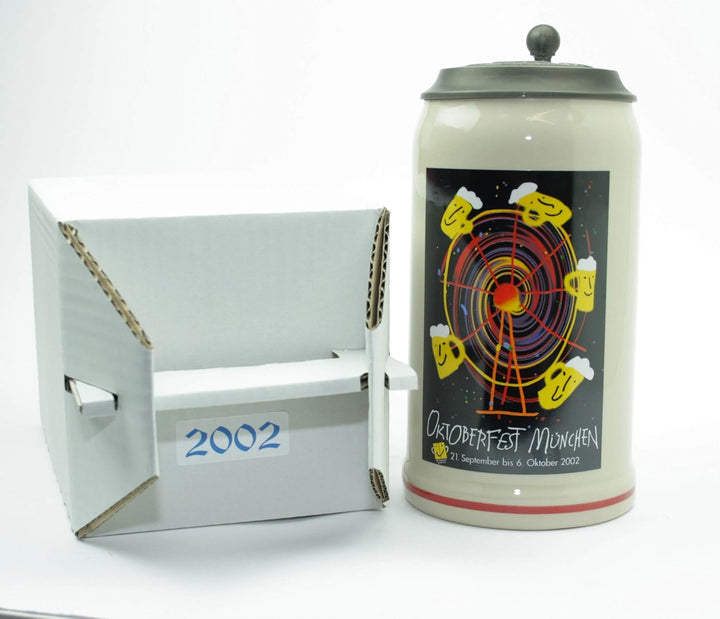 Steinfixx® - Original Oktoberfestkrug 2002 mit Zinndeckel und Zertifikat I Jahrgangskrug I Jahreskru
