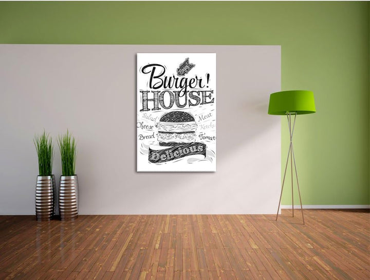 Burger House Schwarz/Weiss, Format: 100x70 auf Leinwand, XXL riesige Bilder fertig gerahmt mit Keilr