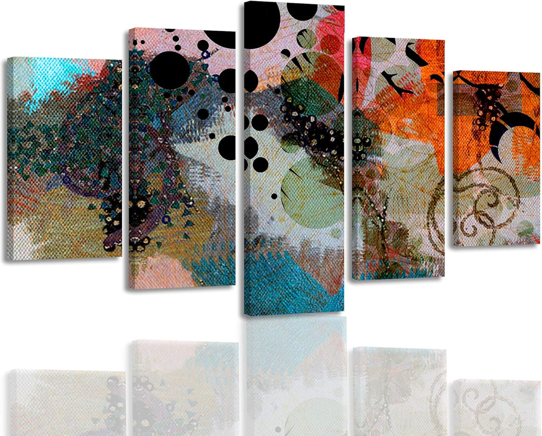 Feeby Bild auf Leinwand Abstrakte arbeit 5-teilig modern Stilvoll mehrfarbig 150x100 cm Leinwandbild