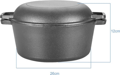 Gusseisen Topf, 2 in 1 4,5 l Kochtopf Double Dutch Oven Combo Kocher mit Eingebrannt Doppelfunktion