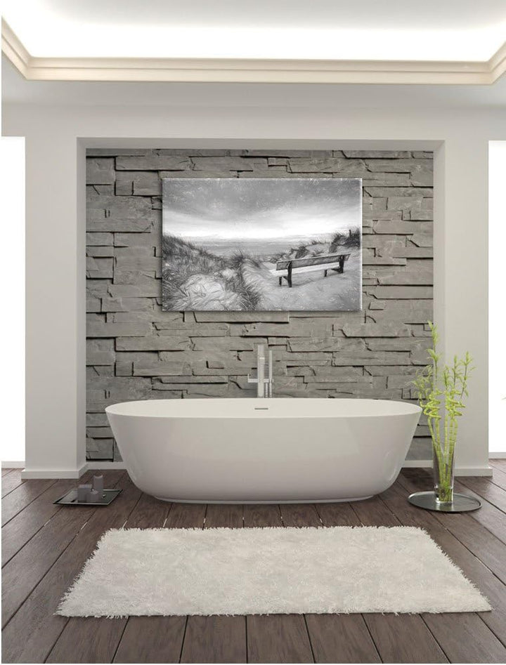 Pixxprint Blick auf das Meer / 100x70cm Leinwandbild bespannt auf Holzrahmen/Wandbild Kunstdruck Dek