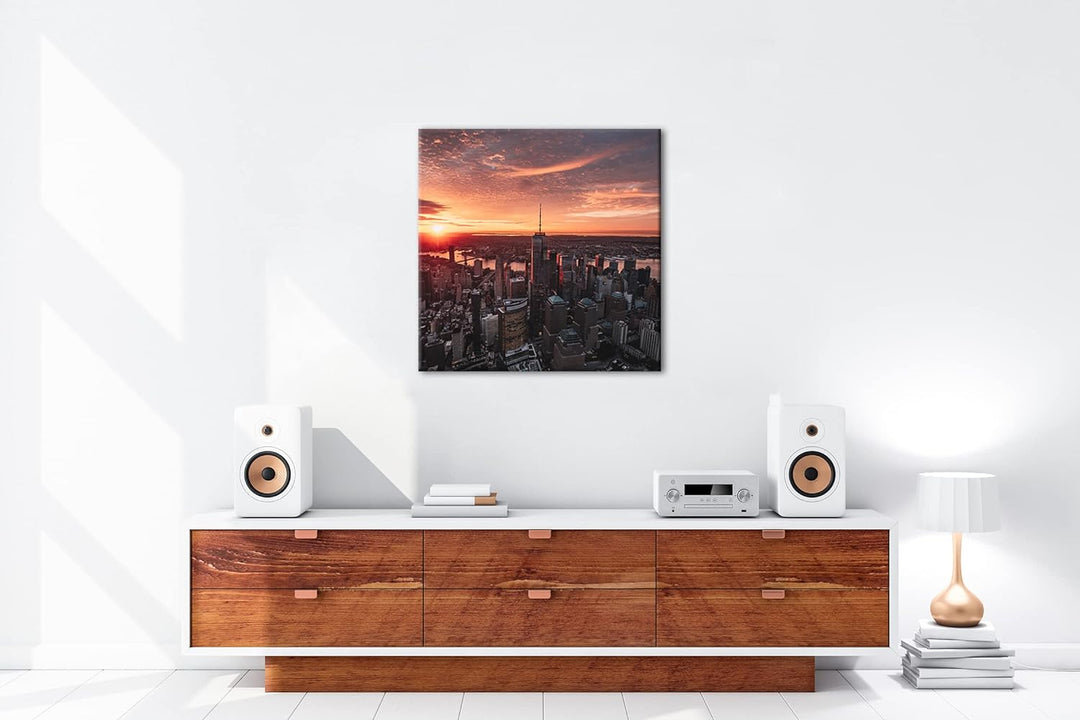 deyoli Skyline bei Sonnenuntergang Format: 60x60 cm als Leinwandbild, Motiv fertig gerahmt auf Echth