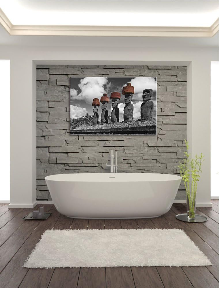 Moai Statuen auf den Osterinseln schwarz/weiss Format: 100x70 auf Leinwand, XXL riesige Bilder ferti