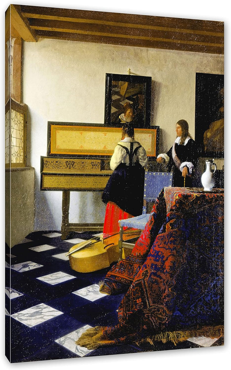 Johannes Vermeer - Die Musikstunde als Leinwandbild / Grösse: 100x70 cm / Wandbild / Kunstdruck / fe