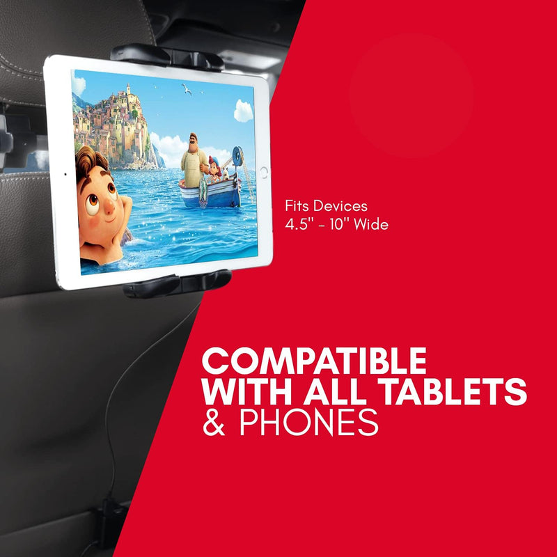 Macally Auto-Kopfstützen Tablet-Halterung mit USB-Lade-Hub & Zigarettenanzünder-Adapter – lädt 4 Ger
