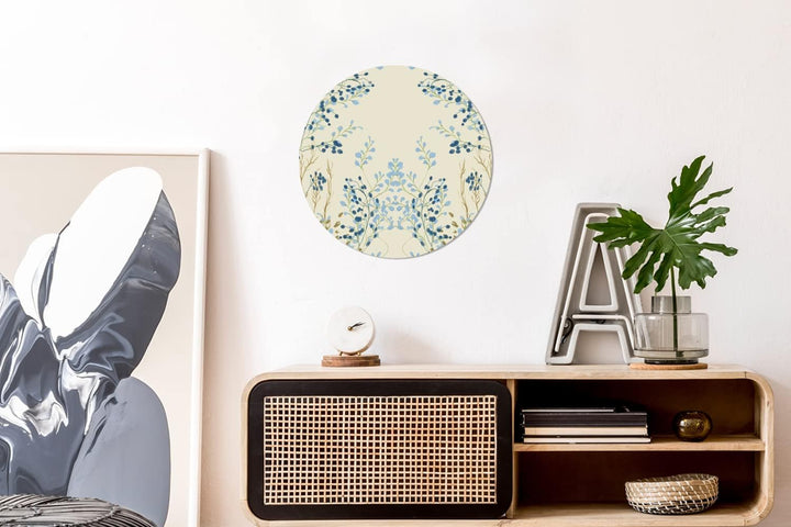MuchoWow Wandbild Rund Wanddeko Deko Wohnzimmer Bilder 30x30 cm Blau - Beige - Pastell - Blätter, 30