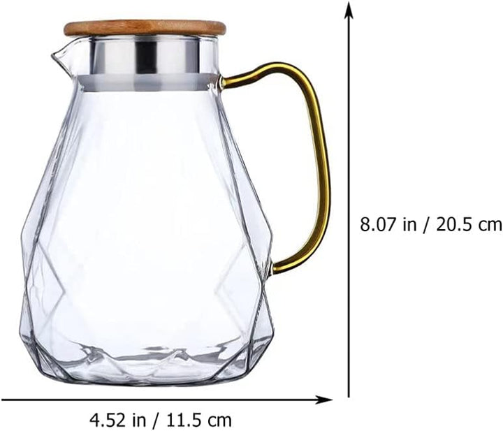 HEMOTON 2. 2L Glaskanne mit Holz Deckel Borosilikatglas Krug Eistee Kanne Glas Saftkrug Glaskrug Was