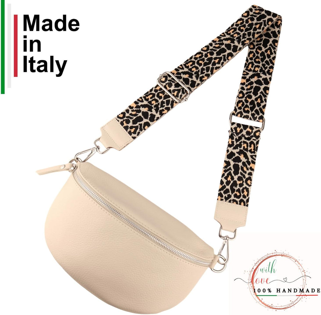 MIRROSI® Bauchtasche Damen, Echtleder, Made in Italy, Umhängetasche, Brusttasche, Crossbody Bag (1 T