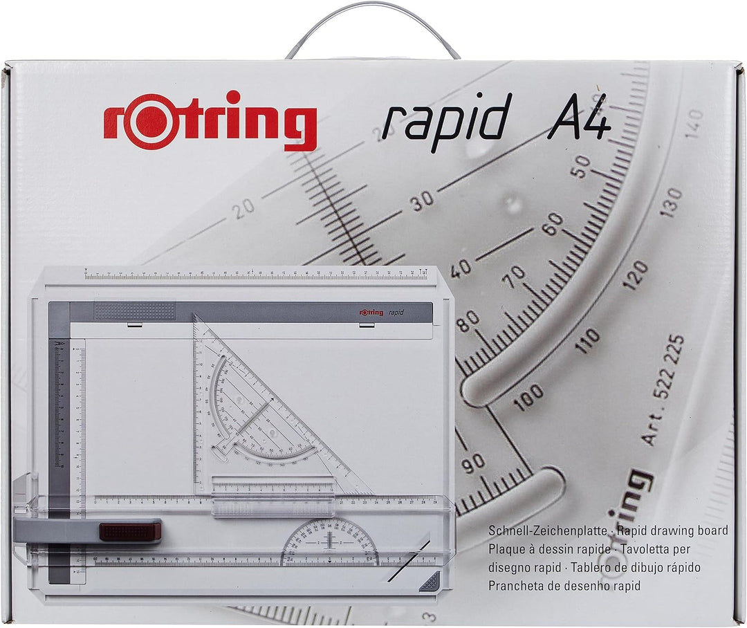 rOtring Rapid A4 Zeichenplatte Professioneller Zeichenbrett mit Lineal und Zeichendreieck Rapid Zeic