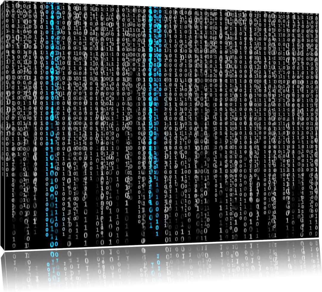 Matrix Zahlen schwarz/weiss Format: 100x70 auf Leinwand, XXL riesige Bilder fertig gerahmt mit Keilr
