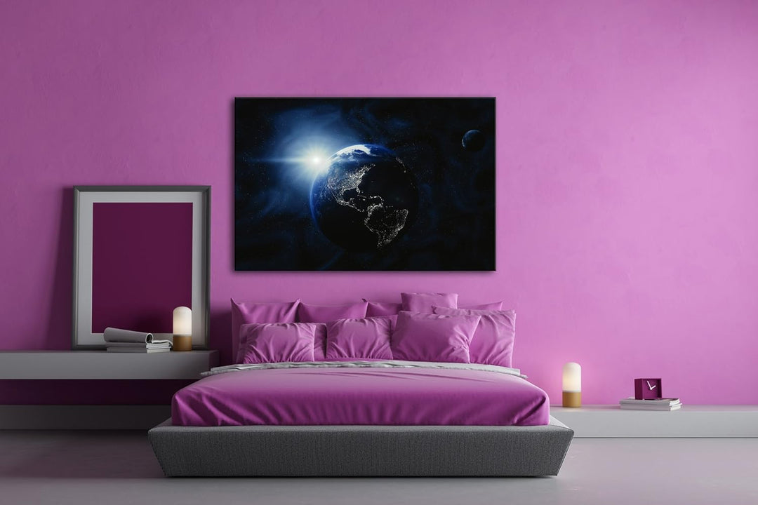 Dark Planet Erde Format: 80x60 als Leinwandbild, Motiv fertig gerahmt auf Echtholzrahmen, Hochwertig