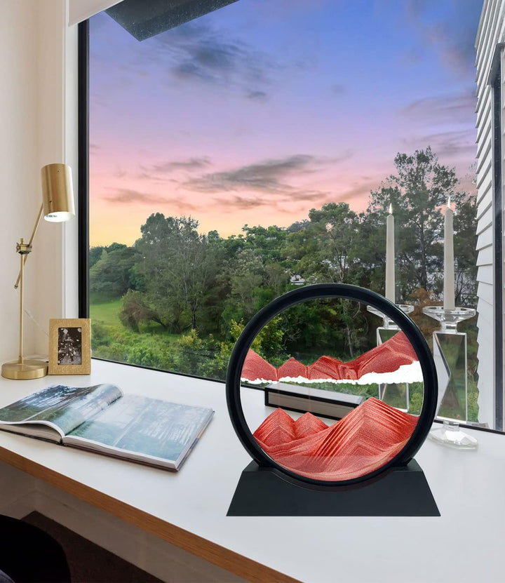 Dynamisch 3D Sandbilder zum Drehen, Fliessende Sandmalerei runder Glas Rahmen, Bewegtes Sandbild Nat