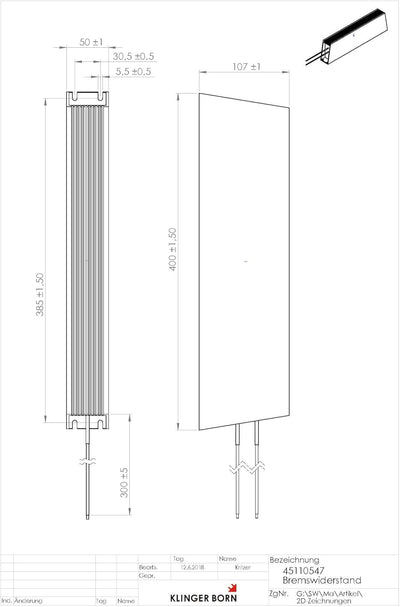 Bremswiderstand für Parker AC10, 3Ph-400V, 15kW - 35Ohm/1500W