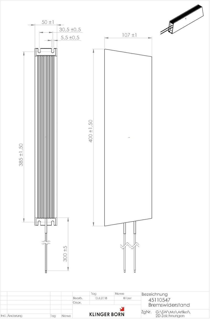 Bremswiderstand für Parker AC10, 3Ph-400V, 15kW - 35Ohm/1500W