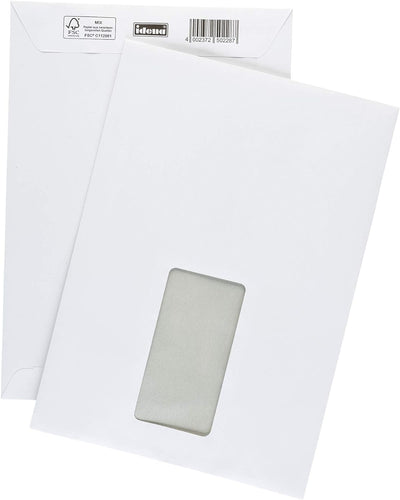 Idena 10228 - Versandtaschen DIN C5, 500 Stück selbstklebend, Umschläge mit Fenster, aus 90 g/m² FSC