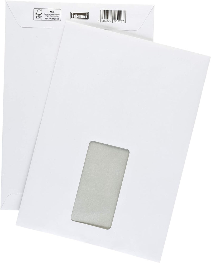 Idena 10228 - Versandtaschen DIN C5, 500 Stück selbstklebend, Umschläge mit Fenster, aus 90 g/m² FSC