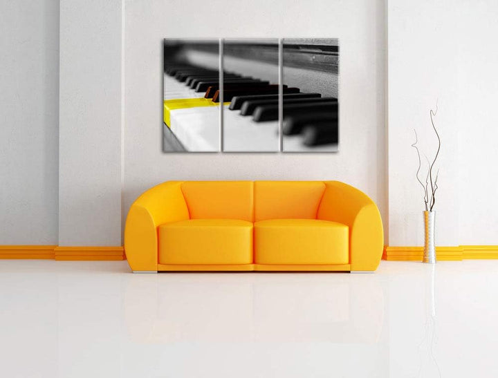 schönes Klavier mit gelben Tasten schwarz/weiss 3-Teiler Leinwandbild 120x80 Bild auf Leinwand, XXL