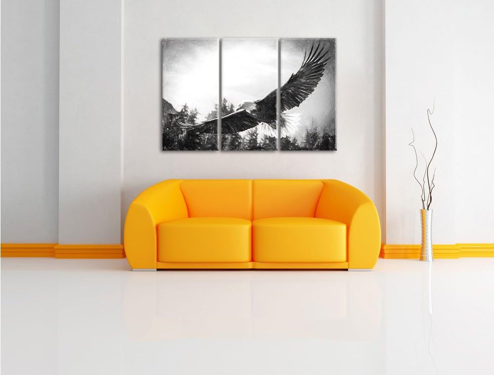 Pixxprint Adler als Leinwandbild | Grösse: 3 Teilig (120x80) | Wandbild| Kunstdruck | fertig bespann