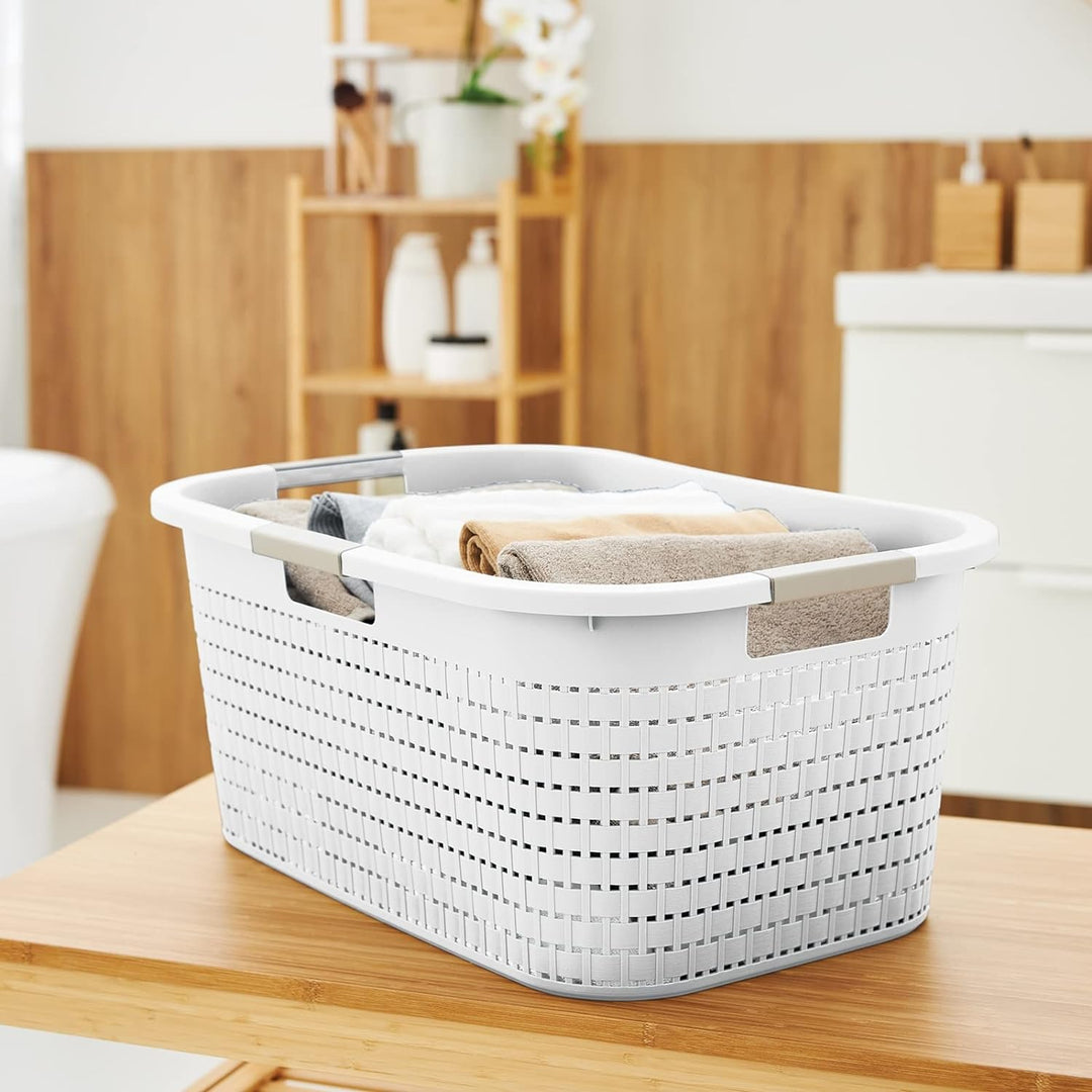 Rotho Country Wäschekorb 40l, Kunststoff (PP) BPA-frei, mistletoe Weiss, 40l (58.0 x 38.9 x 25.1 cm)