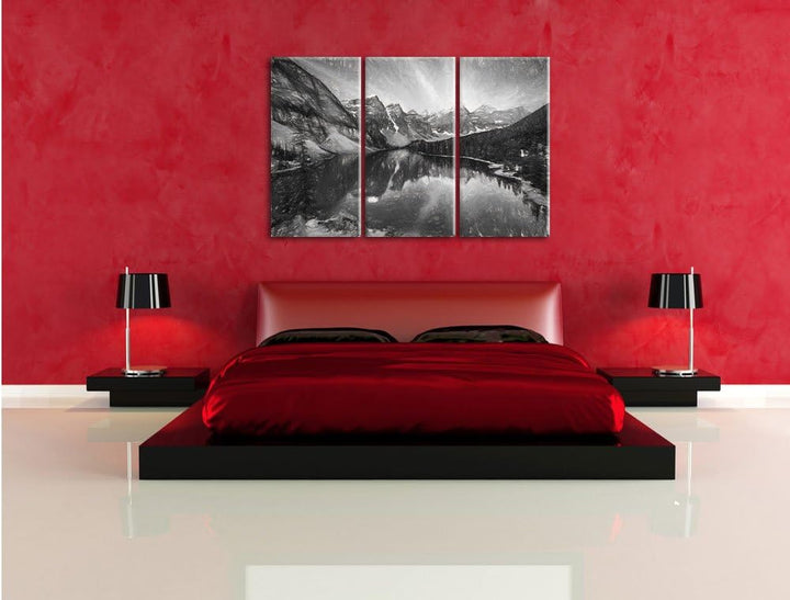 Pixxprint Bergsee als Leinwandbild/Grösse: 3 Teilig (120x80) cm/Wandbild/Kunstdruck/fertig bespannt