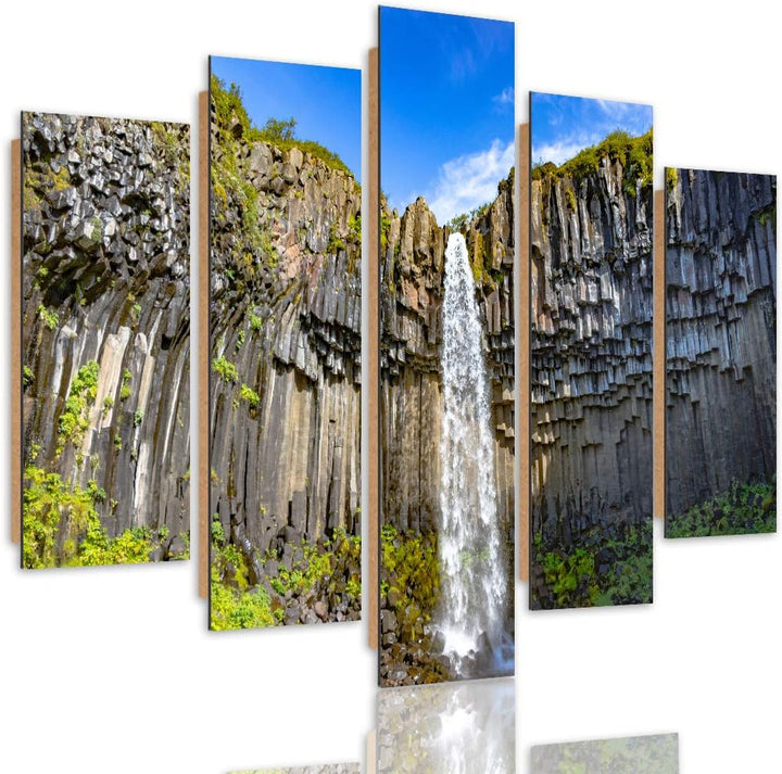 Feeby Deco Panel 5 Teilig Landschaft Bilder Modern Wasserfall Himmel Berge grün 200x100 cm Deco pane