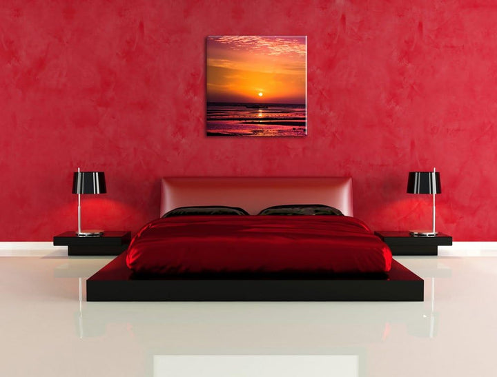 Sonnenaufgang über Meer, Format: 70x70 auf Leinwand, XXL riesige Bilder fertig gerahmt mit Keilrahme