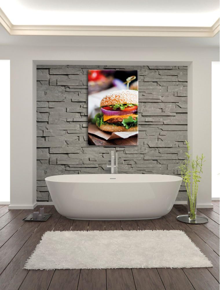 Pixxprint Burger und Pommes als Leinwandbild/Grösse: 100x70 / Wandbild/Kunstdruck/fertig bespannt, 1