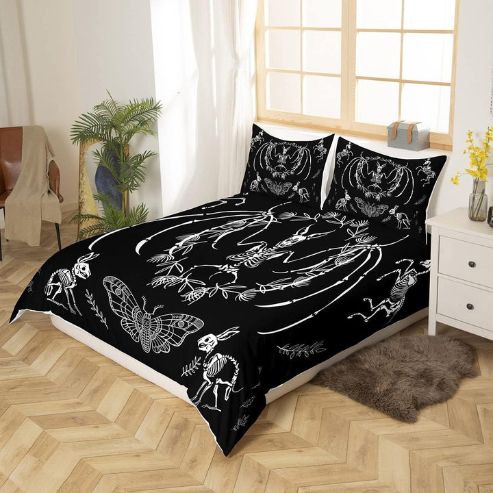 Loussiesd Sch?del Bettbezug Fledermaus Skelett Bettw?sche Set Boho Motte Gothic Sch?del Bettw?sche-S