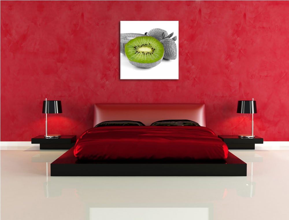 Pixxprint fruchtige Erdbeeren mit Kiwi als Leinwandbild Quadratisch| Grösse: 70x70 | Wandbild| Kunst