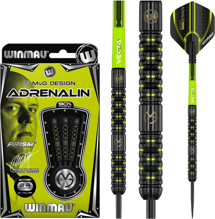 WINMAU Michael Van Gerwen MvG Adrenalin 24 Gramm Profi Wolfram Steeltip Dartpfeile Set mit Flights u