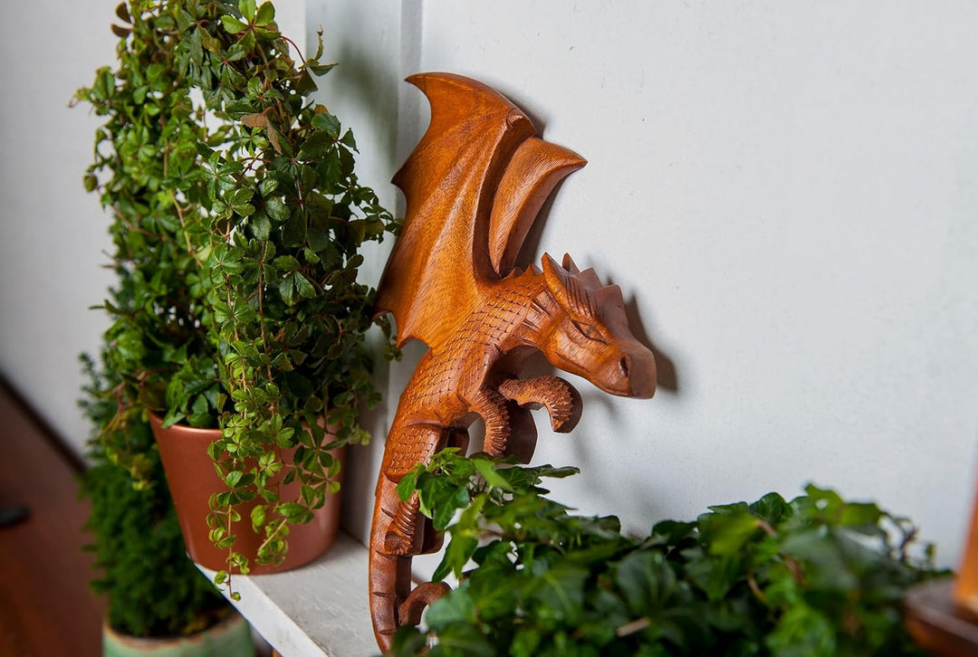 Windalf Wandbild Draco 33 cm Drache rechts schauend Holzbild Handarbeit aus Holz