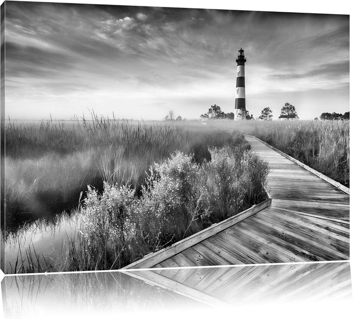 Pixxprint Monocrome, Leuchtturm im Nebel, Format: 100x70 auf Leinwand, 100x70