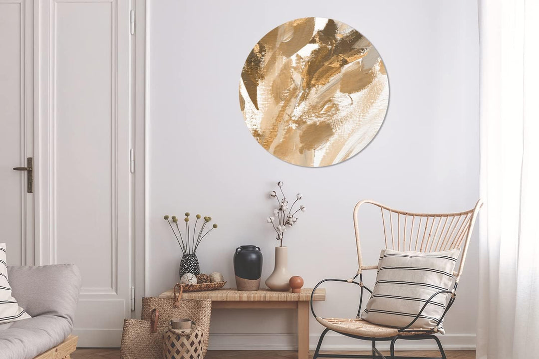 MuchoWow Wandbild Rund Wanddeko Deko Wohnzimmer Bilder 90x90 cm Farbe - Gold - Weiss, 90x90 cm