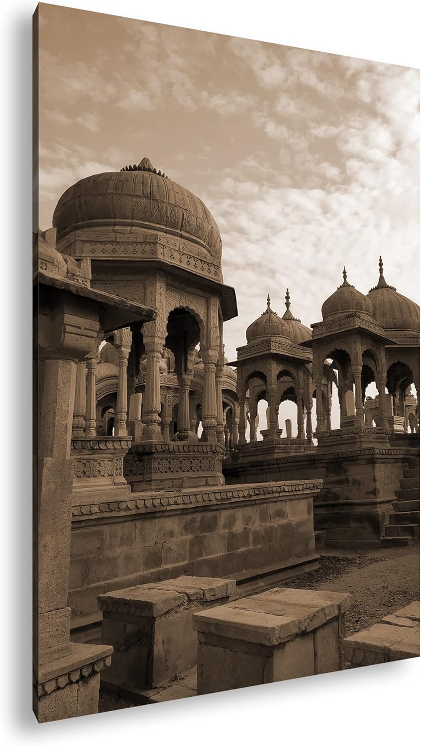 deyoli Bada Bagh Tempel Jaisalmer Effekt: Sepia Format: 80x60 als Leinwandbild, Motiv fertig gerahmt