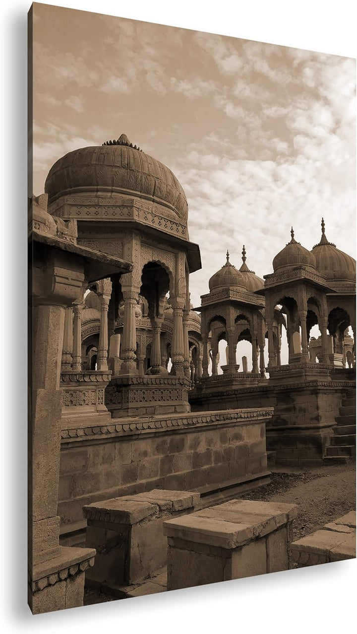 deyoli Bada Bagh Tempel Jaisalmer Effekt: Sepia Format: 80x60 als Leinwandbild, Motiv fertig gerahmt