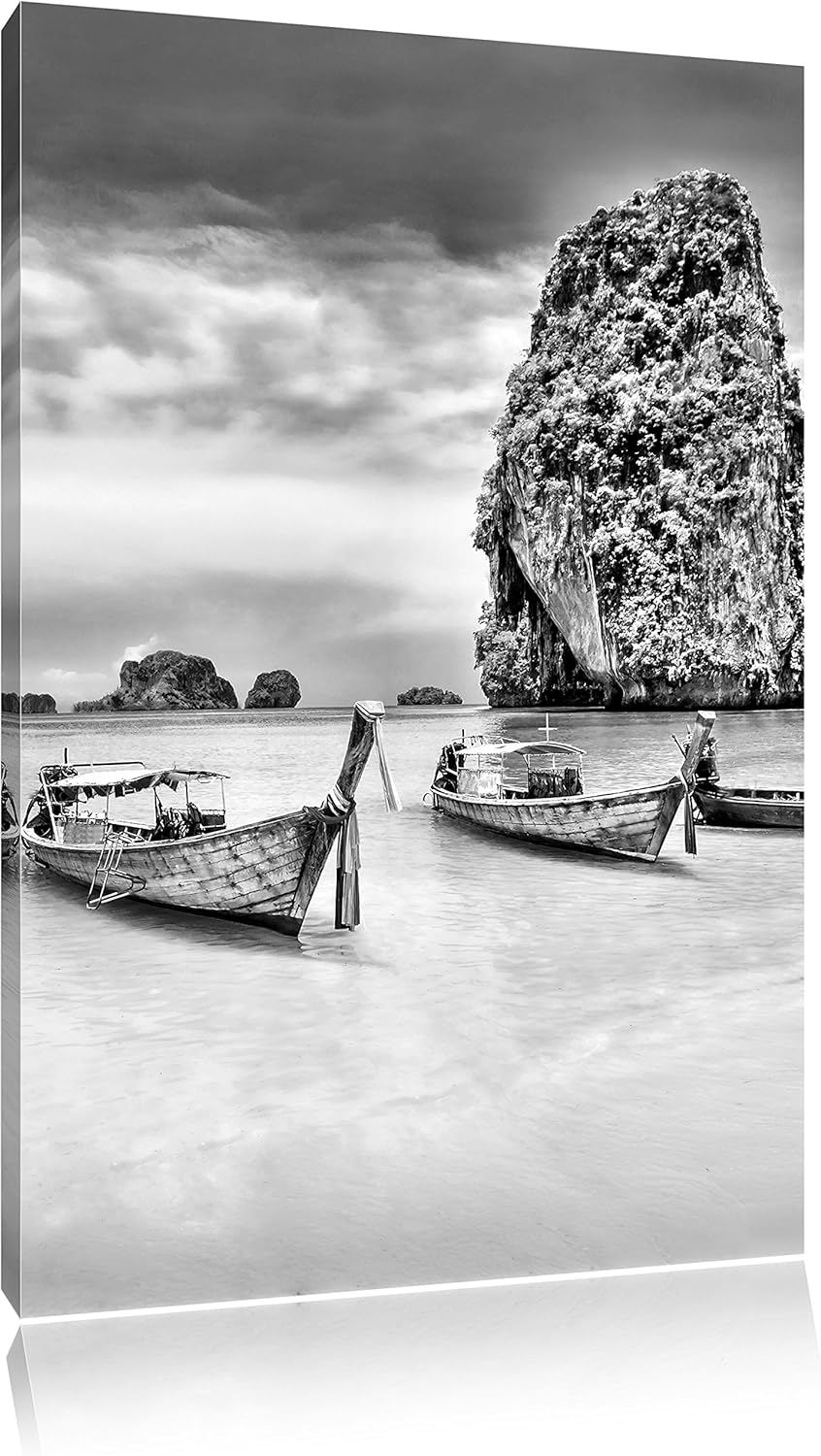 Pixxprint Longtailboote in Thailand / 100x70cm Leinwandbild bespannt auf Holzrahmen/Wandbild Kunstdr