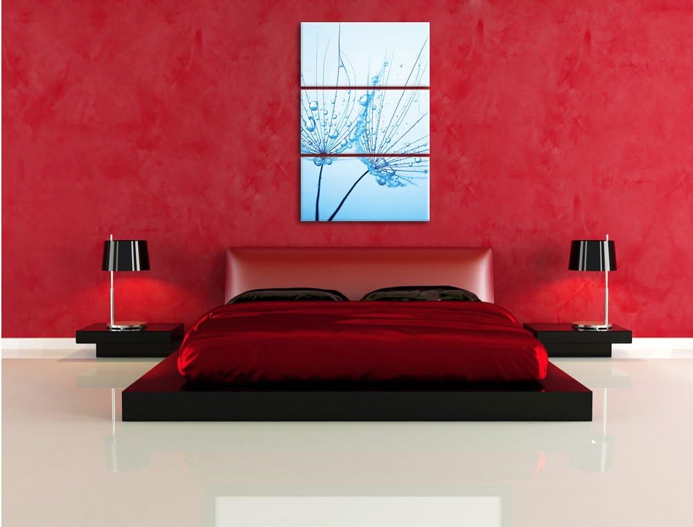 Pixxprint Pusteblumen mit Tautropfen 3-Teiler Leinwandbild 120x80 Bild auf Leinwand
