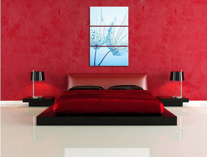 Pixxprint Pusteblumen mit Tautropfen 3-Teiler Leinwandbild 120x80 Bild auf Leinwand