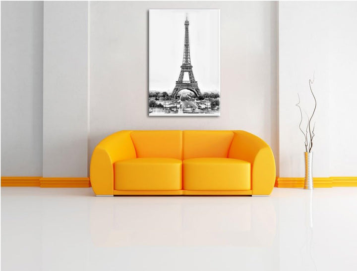 Pixxprint gigantischer Eifelturm / 100x70cm Leinwandbild bespannt auf Holzrahmen/Wandbild Kunstdruck
