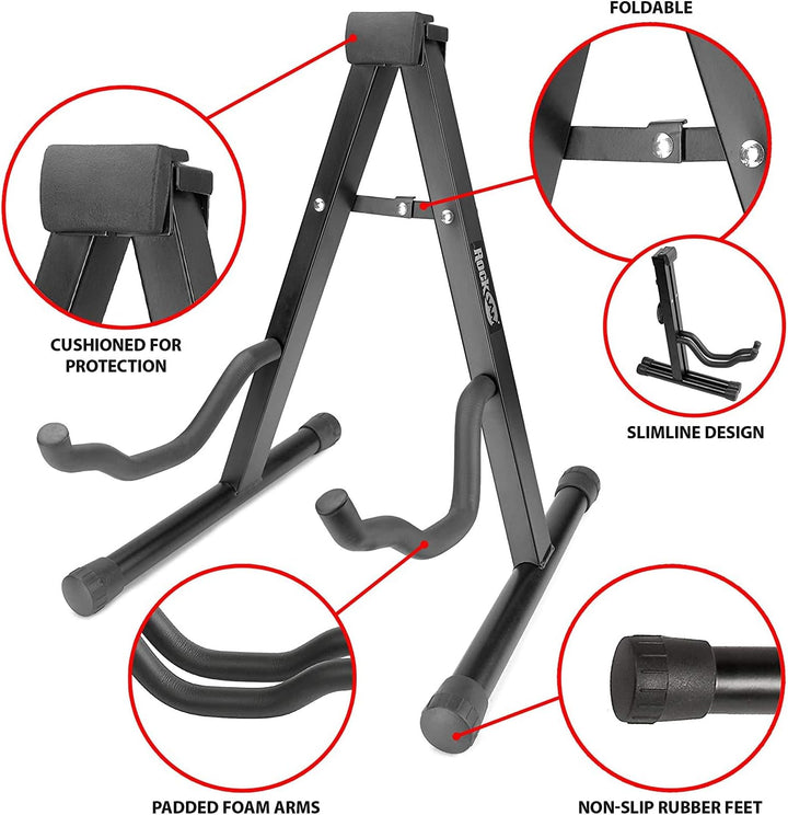 Fender Mustang Mikro-Verstärker, Schwarz, 2311300000 & Rockjam Universal Tragbarer A-Frame-Gitarrens