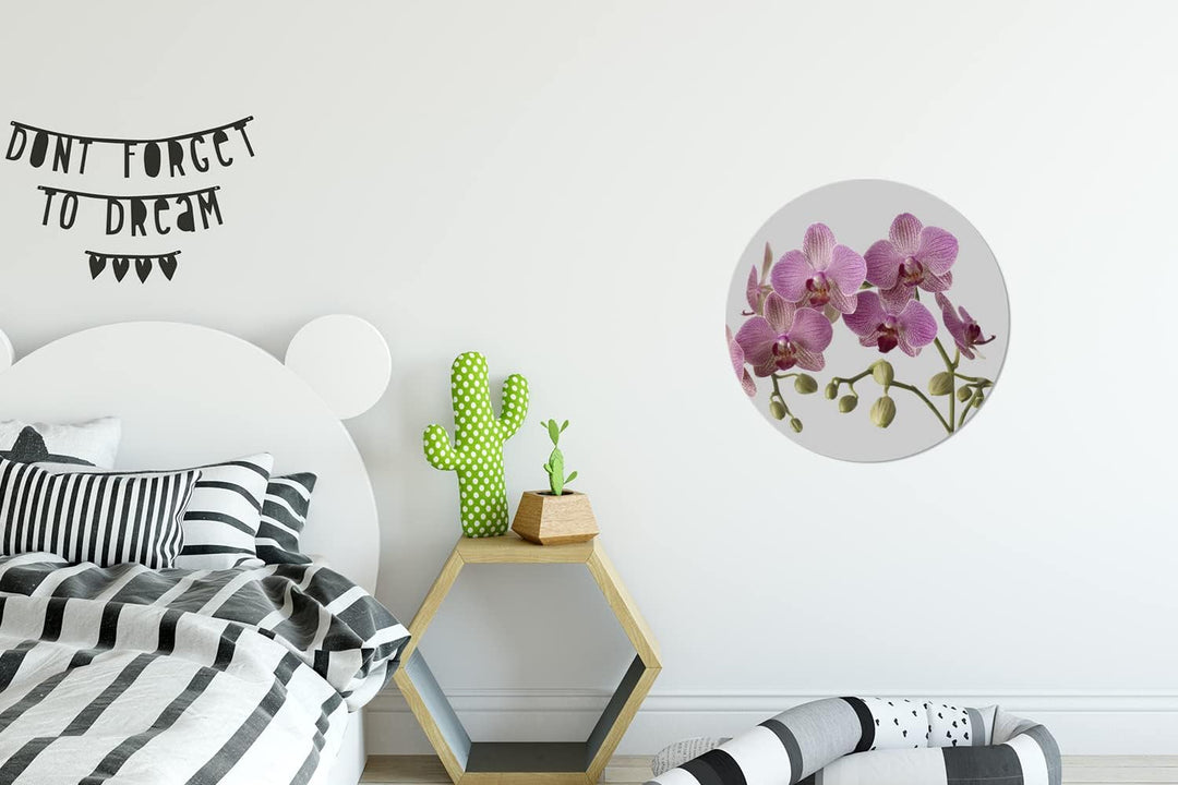 MuchoWow Wandbild Rund Wanddeko Deko Wohnzimmer Bilder 30x30 cm Orchideen auf grauem Hintergrund, 30